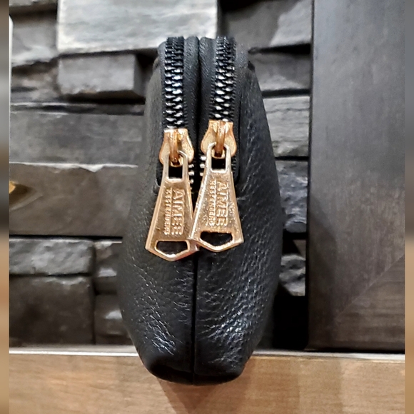 Aimee Kestenberg Black Pebble Leather 2 Compartment Zip Wallet Clutch, 8", - Picture 5 of 16